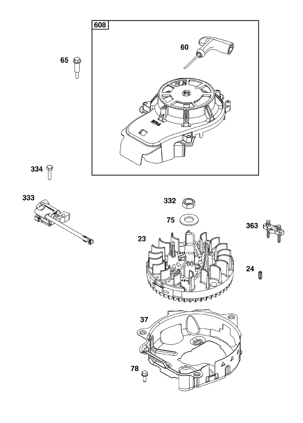 Flywheel, Ignition, And Starter Group Diagram and Parts List for 115P02-0007-H5 100000 - 19Z999 Briggs and Stratton Engine
